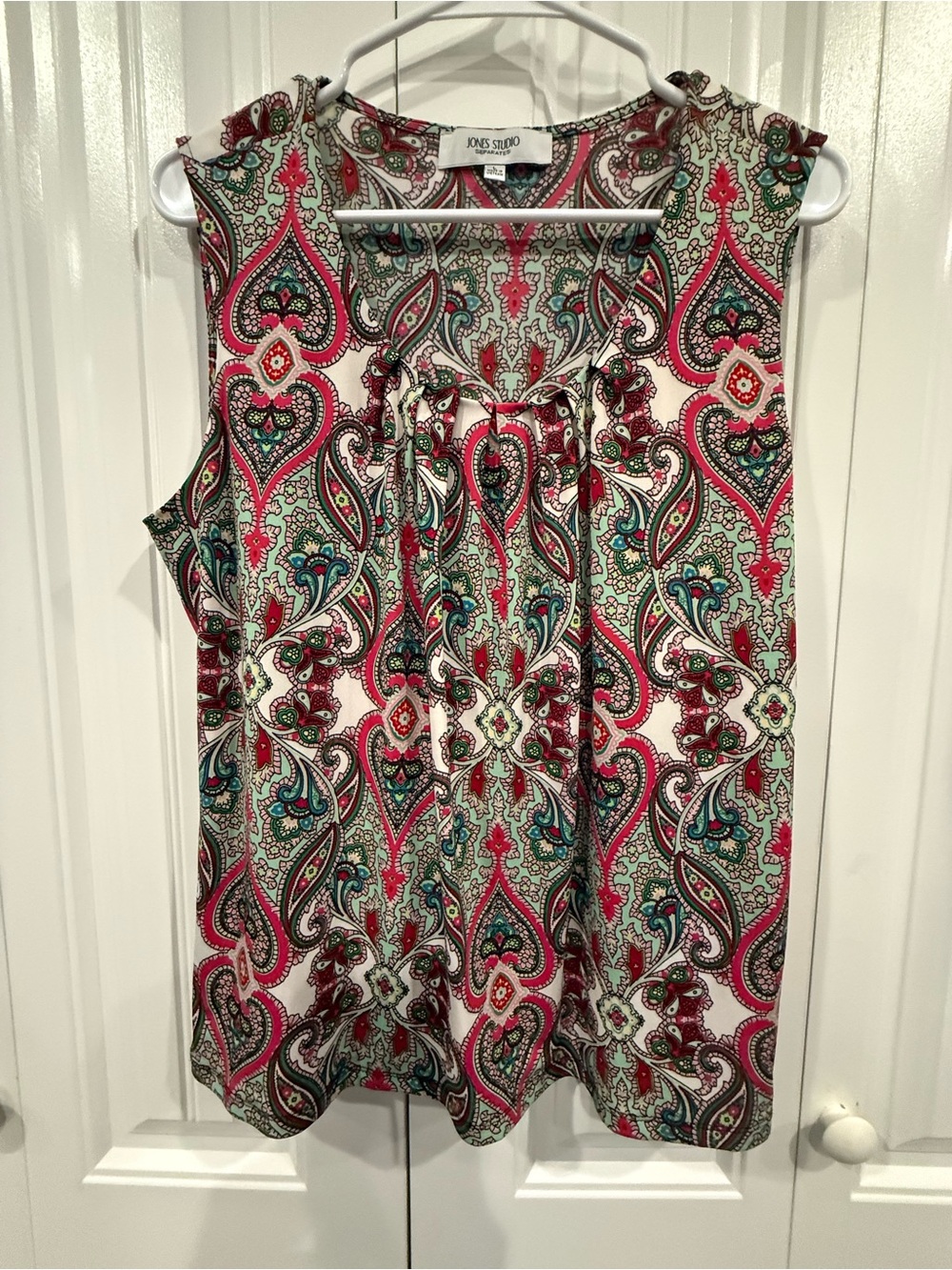 Jones Studio Pink Teal Paisley Scoop Neck Top Size Large